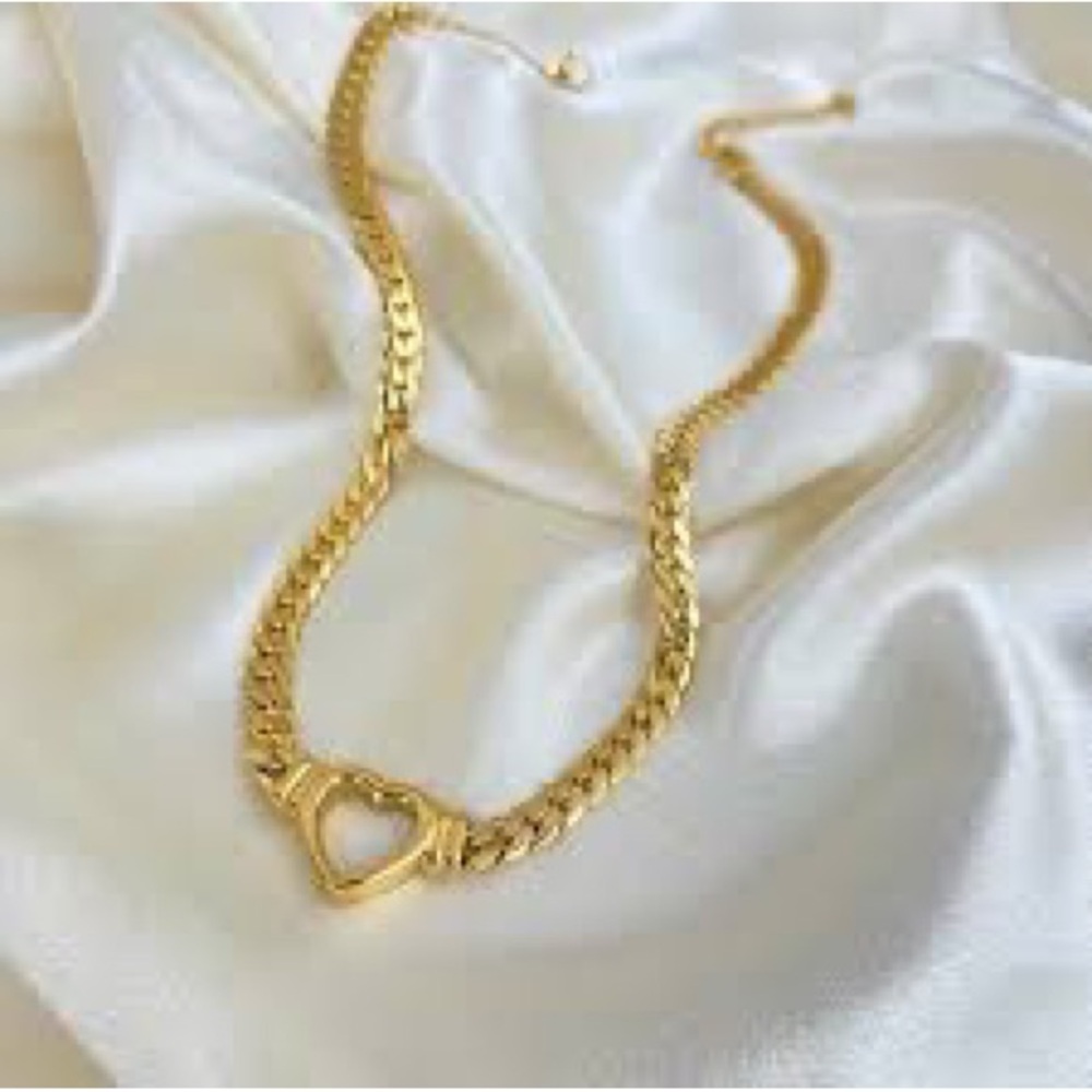 Cuban Lknk Chain 18K Gold Plated Heart Stainless Steel Love Necklace - Picture 7 of 7